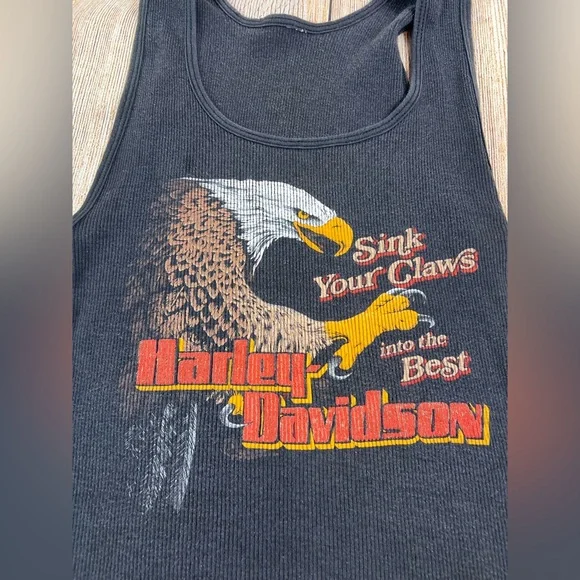 Vintage 80s Harley Davidson Eagle Ribbed Tank Top Shirt Sink Your Claws Sz Large - Picture 3 of 8